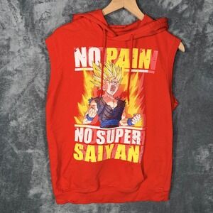 THREE LAYER Mens Sleeveless Hoodie M Red Dragon Ball Z Goku Super Saiyan Graphic